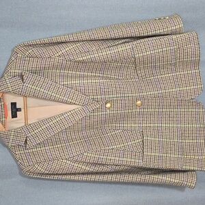 Talbots Checkered Blazer with Gold Buttons